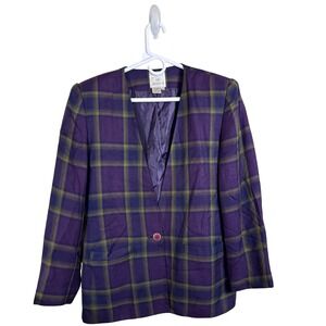 En Avance Vintage Blazer Purple Plaid Rayon Women Size‎ 11/12 Made in USA
